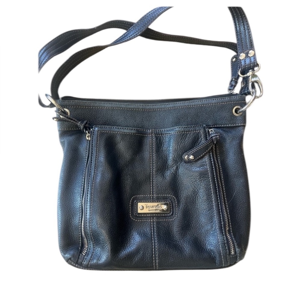 Tignanello ladies, leather, black handbag good condition interior very clean